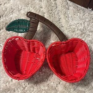 Red Cherry Shaped Wicker Basket
